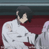 a man in a white shirt is hugging another man with the caption sigma and felkis when they