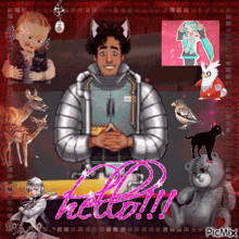 a picture of a man with a cat 's ears and the word hello on it