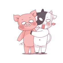 friends hug colorranger mc and pp pig and cow