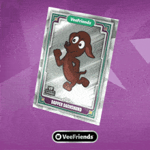 a card that says dapper dachshund on it on a purple background
