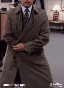 a man in a trench coat and tie is animated by animate me