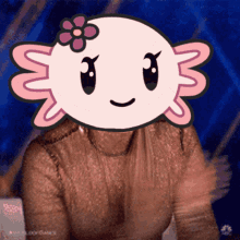 a cartoon of a woman with an axolotl on her face