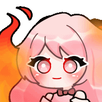 a cartoon drawing of a girl with red eyes