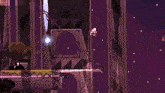 a video game scene with a purple background and a purple object