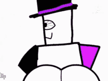 a cartoon character is wearing a top hat and a purple vest .