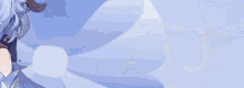 a girl with blue hair is standing in front of a blue background that says ok