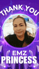 a thank you card for emz princess with a picture of a woman in a circle