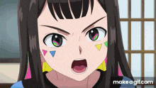 a close up of a girl 's face with make a gif.com on the bottom