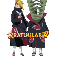 two anime characters are standing next to each other with the words " ratucular 77 " in the upper right corner