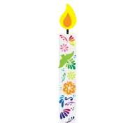 a colorful birthday candle with flowers and a dove on it