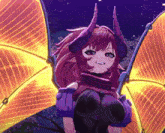 a cartoon character with horns and wings is smiling at the camera