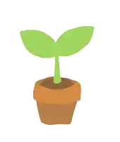 a drawing of a plant in a pot with a green leaf