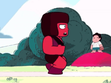 a cartoon character named ruby is standing next to a boy