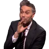 a man in a suit and tie is making a funny face