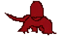 a pixel art drawing of a red monster with a long tail .
