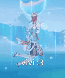 a girl with horns is holding a book and the words vivi 3 are on the bottom of the picture