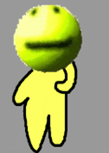 a yellow cartoon character with a green face on his head