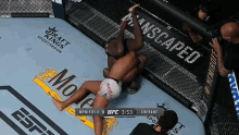 two men are wrestling in a boxing ring with a sign that says draft kings sportsbook in the background