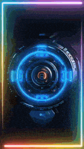 a futuristic clock with a rainbow colored frame around it