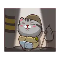 a cartoon cat is sitting on the ground with a cane
