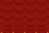 a cartoon cat is crawling under a red curtain .