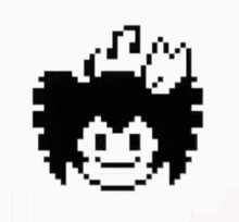 a black and white pixel art drawing of a girl with a crown on her head .