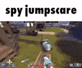 a screenshot of a video game with the words spy jumpscare above it
