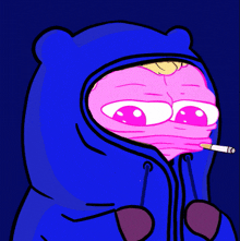 a cartoon character wearing a blue hoodie and smoking a cigarette