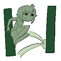 a cartoon drawing of a girl standing next to a green letter l