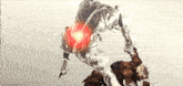 a video game character with a red light coming out of his back
