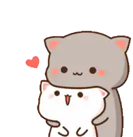 a cartoon of a cat hugging another cat with a heart behind them