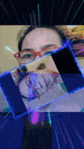 a woman wearing red glasses takes a selfie