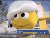 a yellow smiley face with a white hat is on a nbc screen