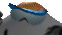 a gray object with a blue and orange hat on it