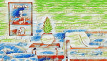 a drawing of a living room with a poster on the wall that says vision pros live