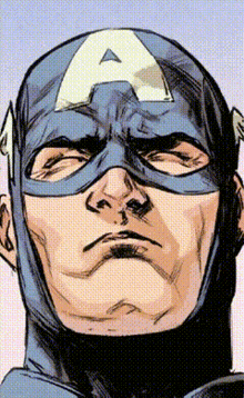 a close up of captain america 's face with a white a on his hat
