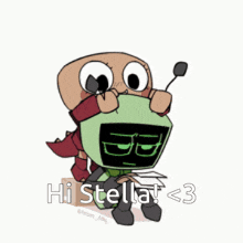 a cartoon character is sitting on another cartoon character 's back and says hi stella < 3 .