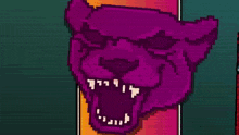 a pixel art of a purple panther with its mouth open .