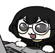 a cartoon of a person wearing glasses and a cat paw