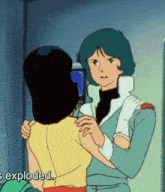 a cartoon of a man and a woman with the words " exploded " on the bottom