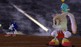 sonic the hedgehog and cream the rabbit are playing a video game together