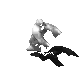 a black and white drawing of a person standing next to a shadow .