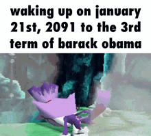 a picture of a video game character with the words waking up on january 21st , 2091 to the 3rd term of barack obama