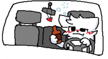 a pixel art of a cat driving a car with a bottle of wine .