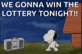 a cartoon of snoopy dancing in front of a boombox .