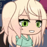 a cartoon character with blonde hair and green eyes