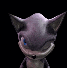 a close up of a purple object with horns on it
