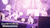 a group of anime girls are singing in a room with a sign that says ' karaoke ' on it