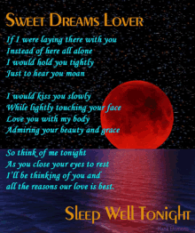sleep well tonight sweet dreams lover red moon stars goodnight