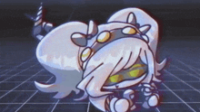 a cartoon character is laying on the floor wearing a dog collar and goggles .